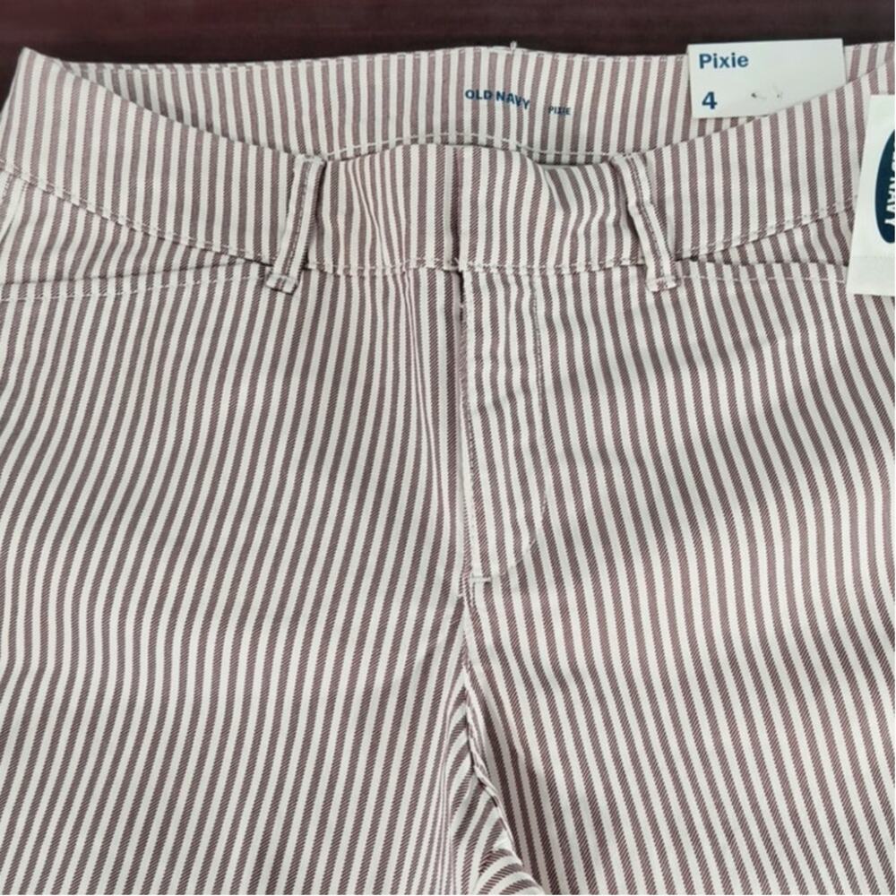 Old Navy Pixie Ankle Pants Wmn's Sz 4 White Mauve Stripe HIgh Waist Stretch NWT - Picture 14 of 15
